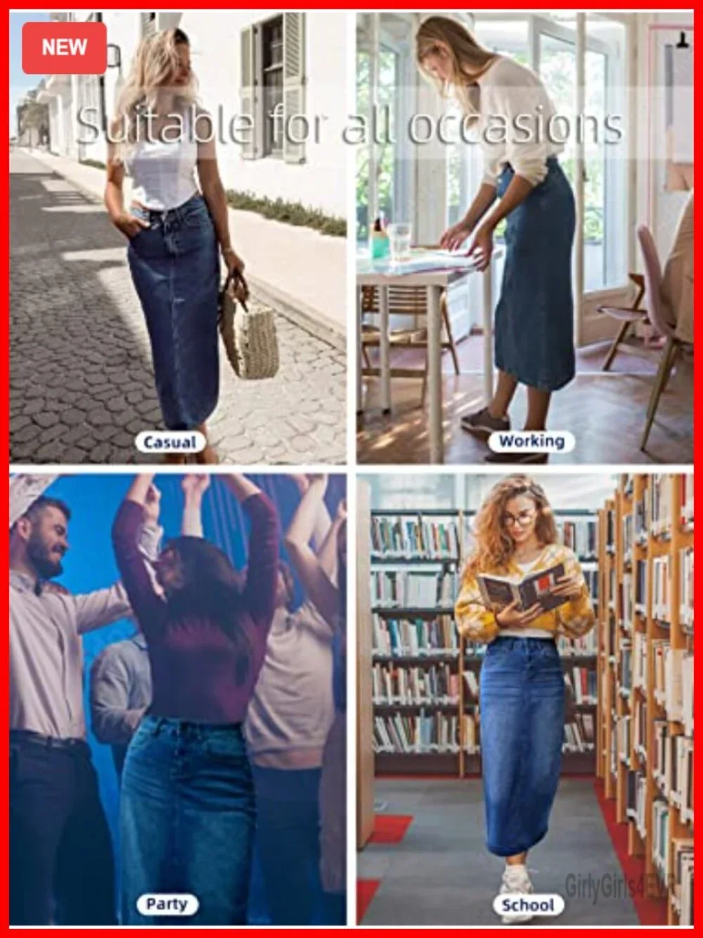Long Denim Maxi Skirt A-Line High Waist with Pockets Stretchy